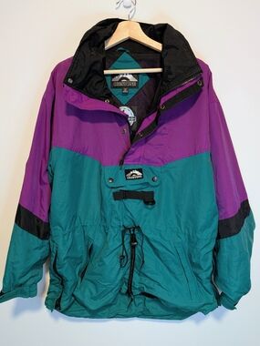 Crestone Colorblock Pullover Anorak Purple Teal 90s Style Unisex M